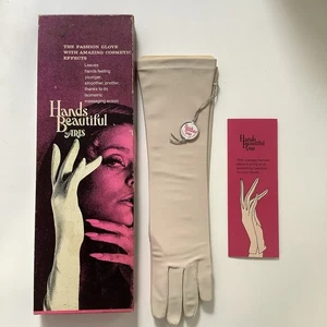 Vintage Aris “Hands Beautiful” Bone Matinee Length Gloves One Size Mint In Box - Picture 1 of 10