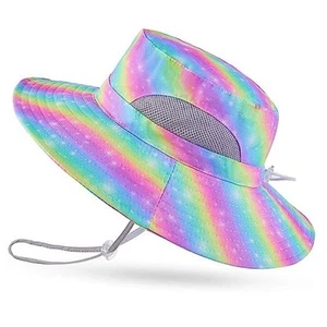 Kids Sun Hat Girls Bucket Hat Toddler Beach Hat Wide Brim 2-8 Years Rainbow - Picture 1 of 7