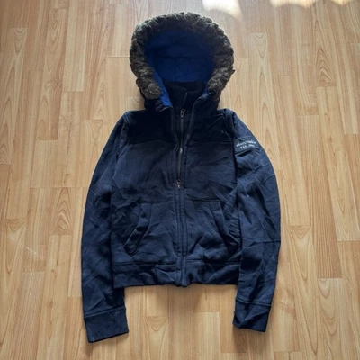 Vintage Y2K Woman’s Essential Navy Double Zip Abercrombie Fur Lined Hoodie Sz L! - Image 1 of 4