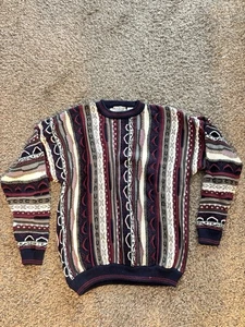 Vintage 90s Cotton Traders 3D Knit Multicolor Coogi Style Sweater Mens Large - Picture 1 of 8
