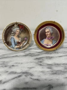Vintage Limoges Mini Plate from France Victorian Ladies w/ Stand Hanger Set - Picture 1 of 12