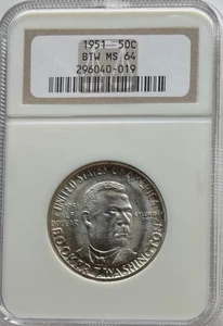 1951 Booker T. Washington Commemorative Half Dollar NGC MS64 Coin #186 - Picture 1 of 4