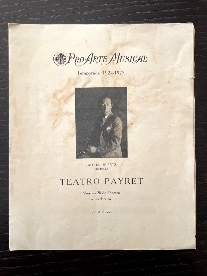 JASCHA HEIFETZ - Programa de recitales de violín 20/02/1925 Sarasate, Ravel, Saint-Saëns Foto 1 de 1