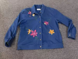 Alfred Dunner top size 12 blue floral womens button up denim cotton stretch - Picture 1 of 10