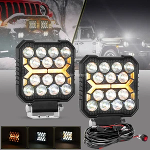 Pair 4" LED Work Lights Spot Pods w/Amber Flash Fog Driving Offroad ATV + Wiring - Picture 1 of 14