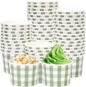 50Pcs Disposable Paper Cups Sage Green Plaid Treat Snack Bowls 6.5Oz Paper Cups - Picture 1 of 7