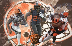 Cleveland Browns Lithograph print of Nick Chubb 2020 17 x 11 - Picture 1 of 1