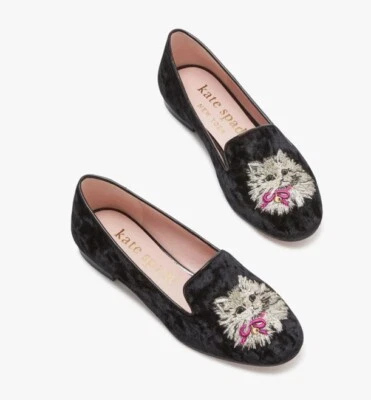 Mocasines de salón Kate Spade New York Whiskers de gamuza negros bordados talla 9,5 nuevos en caja Foto 1 de 4
