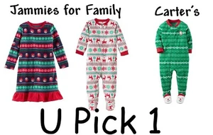 Kids Christmas Pajamas Boys Girls Footie Fleece One Piece Night Gown Fairisle - Picture 1 of 7