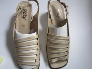 Sandalias gaby by GABOR cuero beige oro tacón bloque talla 7 talla 41 - Imagen 1 de 2