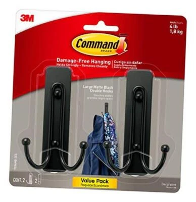  Ganchos de pared grandes con tiras adhesivas, sin herramientas, grandes / paquete de 2 negro mate Foto 1 de 4