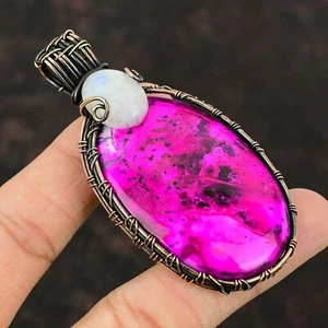 Colgante envuelto en alambre de ópalo dendrita rosa hecho a mano joyería étnica de cobre 3,15" - Imagen 1 de 6