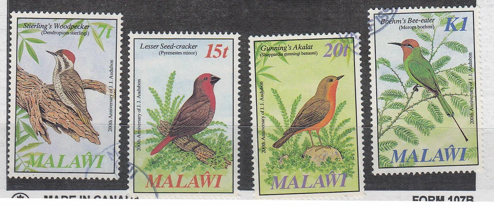 MALAWI: SG #733 to 736 1985. Bicentenary of J. Audubon (Ornithologist) Set Used - Image 1 of 1