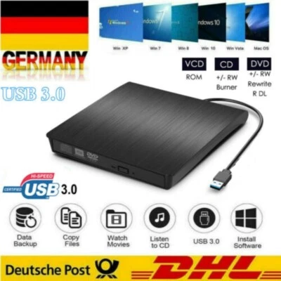 Externe DVD Laufwerk USB 3.0 Brenner Slim CD DVD-RW Brenner Reader für PC Laptop - Bild 1 von 4