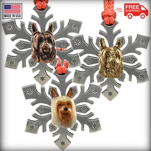 Adornos de árbol de Navidad copo de nieve para perro peltre terrier sedoso, hechos en EE. UU. - Imagen 1 de 5