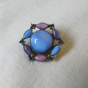 Liz Claiborne Brooch Cabochon Blue Purple Silver Tone Rhinestone Geometric LC - Picture 1 of 6