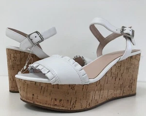 New Kate Spade Women's US 8 Tomas Ruffle Platform Wedges Sandals White Leather - Picture 1 of 11