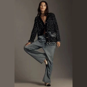 NUEVO Suéter Cárdigan Talla S, M, L Anthropologie Botón Tweed Flecos, Motivo Negro - Imagen 1 de 4