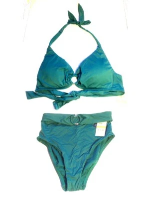 Bar III Dark Teal Ring Top Halter Bikini Swimsuit Size M Top, S Bot NWT $92 - Image 1 of 4