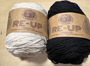 2 Lion Brand Yarns RE-UP Ecru 114 yds. & Black 114yds. 85% Cotton 15% Polyester - Picture 1 of 7