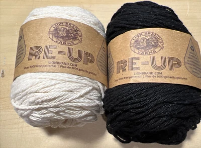 2 Lion Brand Yarns RE-UP Ecru 114 yds. & Black  114yds. 85% Cotton 15% Polyester - Image 1 of 4