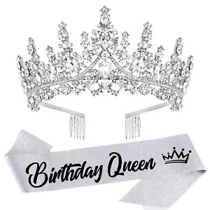 Silver Crystal Birthday Queen Tiara Crowns for Women Girls Birthday Queen Hea... - Picture 1 of 8