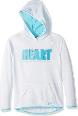 Under Armour Niñas Armourfleece Sudadera con Capucha Corazón Verbiage Blanco Turquesa - Nuevo con Etiquetas - Xs Foto 1 de 3
