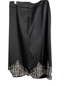 JS COLLECTION Size 10 Knee Length Black Satin Evening Skirt Embellished - Picture 1 of 3