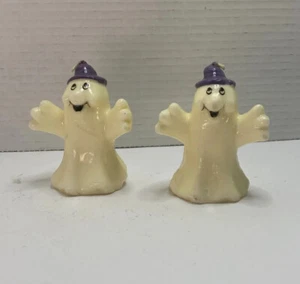 Vintage Set Of 2 Halloween Candles GHOSTS 3.5” Purple Hats - Picture 1 of 24
