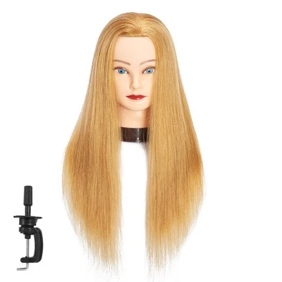 Maniquí cabeza cabello humano rubio 24-26" entrenamiento cosmetología con abrazadera Foto 1 de 4