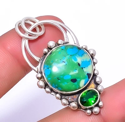 Кулон из стерлингового серебра 925 пробы с азуритом малахитом и кварцем 1,95 дюйма A354 - Изображение 1 из 4