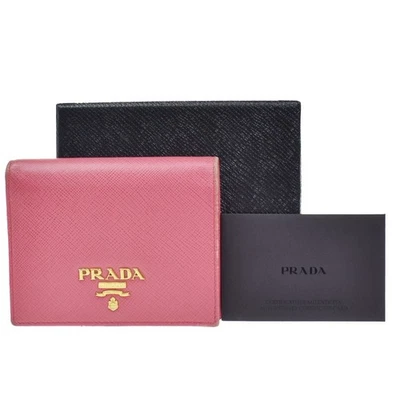 PRADA Logo Bifold Wallet Purse Saffiano Leather Pink Italy Gold 68KB246 - Image 1 of 4