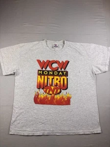 Vintage WCW Monday Nitro Wresting Shirt Men’s Size 2XL Gray WWF Flames 90s - Picture 1 of 8