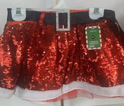  Claire’s Red Sequin Santa Skirt– Holiday Christmas Size M/L–New with Tags  - Image 1 of 4