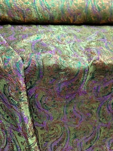 Olive Green Gold Purple Paisley Jacquard Brocade Flower Floral Fabric Sold BTY - Picture 1 of 14