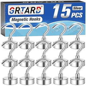 15 Pack Magnetic Hooks Heavy Duty, 25LBS Strong Neodymium Magnet Hooks - Picture 1 of 6