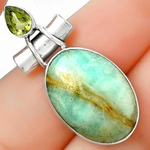 Joyería colgante de plata de ley 925 aragonita azul y peridoto P-1159 - Imagen 1 de 5