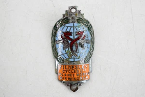 C.1930s TILDESLEY CYCLES LTD PLANET WORKS B'HAM VINTAGE BICYCLE HEADBADGE ENAMEL - Picture 1 of 2