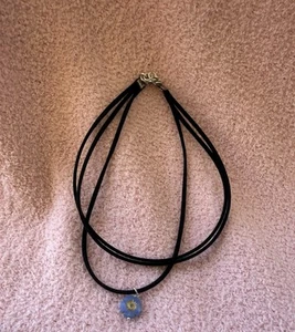 Faux Black Suede 3 Stranded Choker Handmade Czech Glass Hibiscus 7mm Bead Boho - Picture 1 of 9