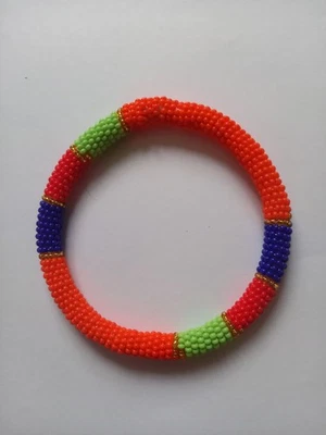 Zulu beaded Bangle Orange /Multcoloured Handmade by Zulu Ladies South African - Image 1 of 4