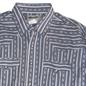 Wrangler Herren Vintage gestreiftes Western Hemd Diamant Perlen Druckknöpfe L Cowboy - Bild 1 von 6