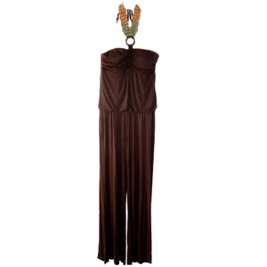Candie's Junior Women's Brown Beaded Halter Neck Jumpsuit Size L - Picture 1 of 17