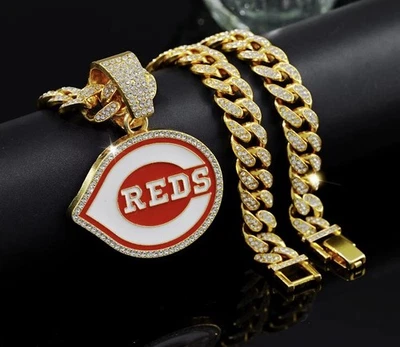 Hip Hop Necklace MLB Cincinnati Reds / Gold Color - Image 1 of 3