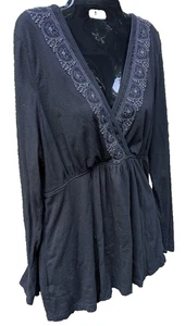 Damen Top Vintage Y2K Stil Größe XL 16-18 Babydoll Perlen bestickt tief V - Bild 1 von 9