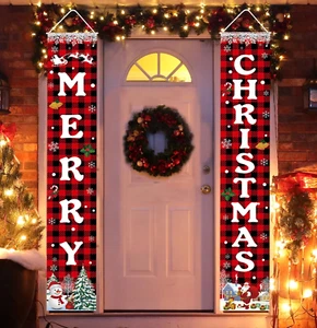 Weihnachtsdeko Frohe Weihnachten Banner Xmas Veranda Türschild Willkommensbanner - Bild 1 von 8
