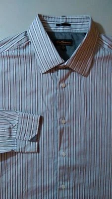 Camisa de Vestir BEN SHERMAN Talla XL (17-34/35) Gris Marrón Blanco Patrón Rayas Foto 1 de 4