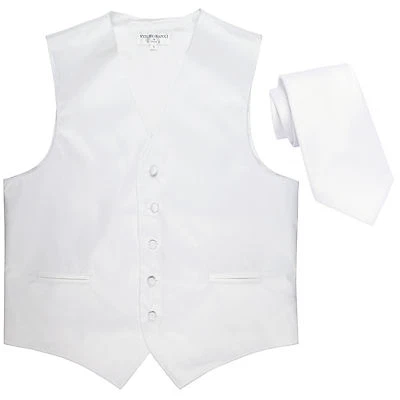 New Men's Formal Tuxedo Vest Waistcoat_Necktie solid white wedding prom - Image 1 of 4