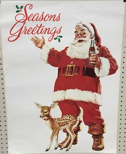 💥BOGO💥    ORIGINAL LARGE  COCA~COLA  SANTA and DOE  POSTER 31" H x 23" W - Picture 1 of 11