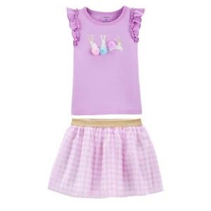 New Carter’s Girls Top & Skirt Set 4T Purple Lavender Bunny Outfit - Picture 1 of 12