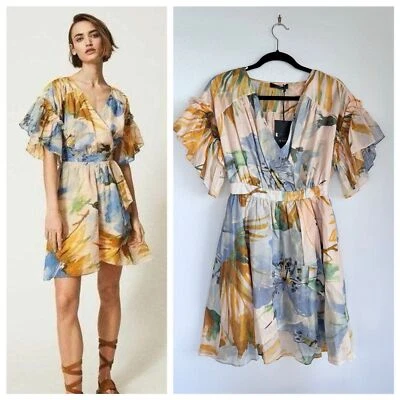 NUEVO CON ETIQUETAS TWINSET Vestido Actitude Hamal Algodón Muselina Estilo Envolvente Acuarela XS Foto 1 de 4